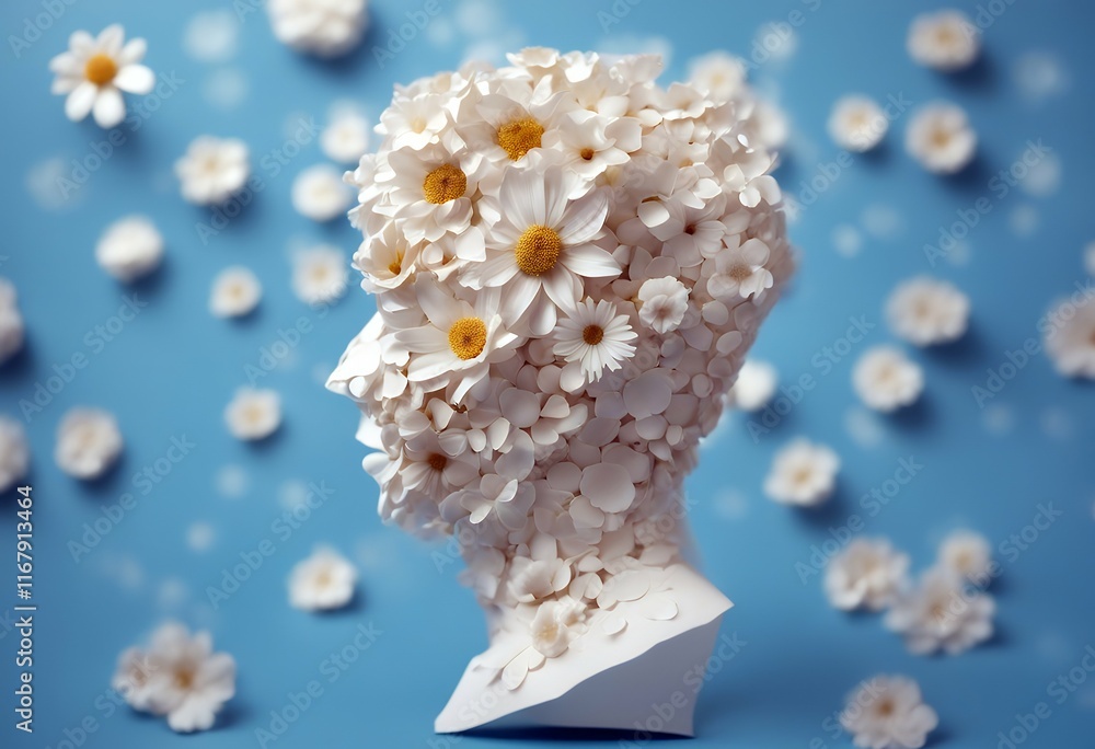 human concept paper mental health world background head day flowers symbol blue human concept paper mental health world background head day flowers symbol blue