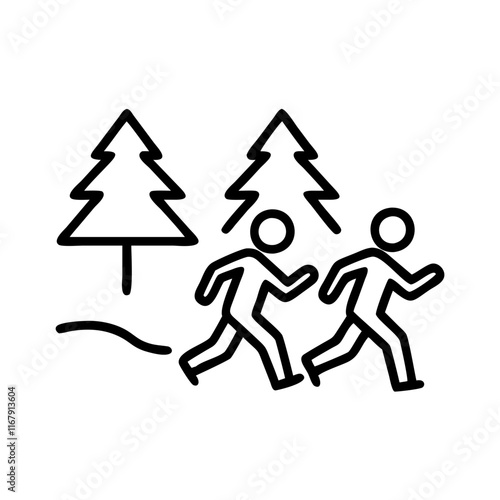Trail Running in the Woods concept as Candid shot of a group trail running through the woods capturing the natural environment and participants� interaction with nature. Ideal for fitness and outdoor 