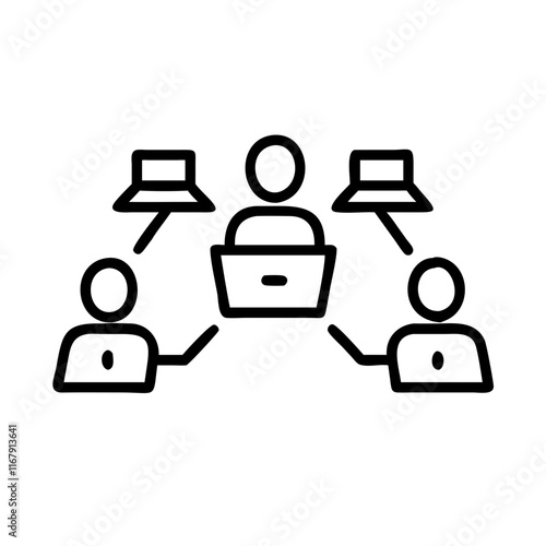 Workplace Meeting with Laptops concept as A candid capture of a group of employees in a business meeting each person engaging with laptops and notebooks. The camera focuses on the casual exchanges of 