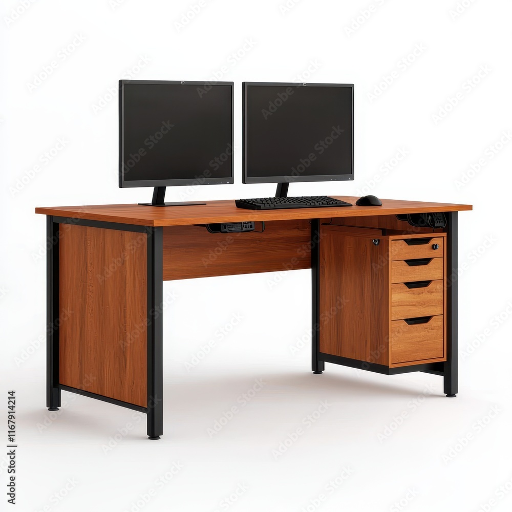 Modern Wooden Desk with Dual Monitors and Drawer Storage Modern Wooden Desk with Dual Monitors and Drawer Storage