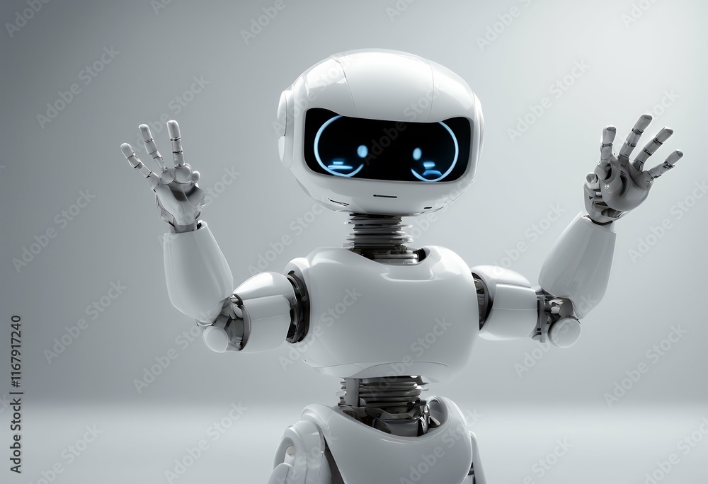 transparent cute greeting white robot hands raising background. transparent cute greeting white robot hands raising background.
