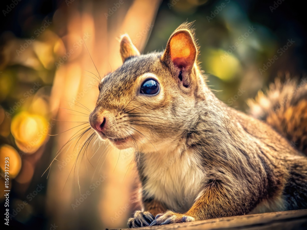 Obraz premium A charming vintage close-up: a squirrel's profile, captured in backyard wildlife.