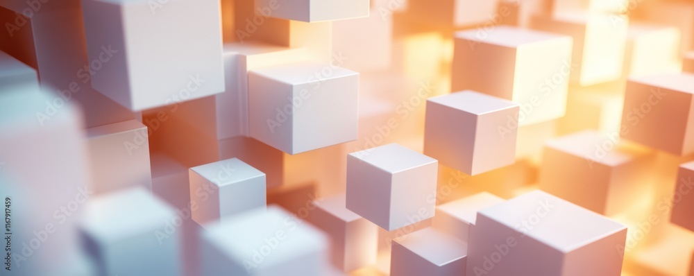 Abstract Composition of White Cubes with Warm Lighting Abstract Composition of White Cubes with Warm Lighting
