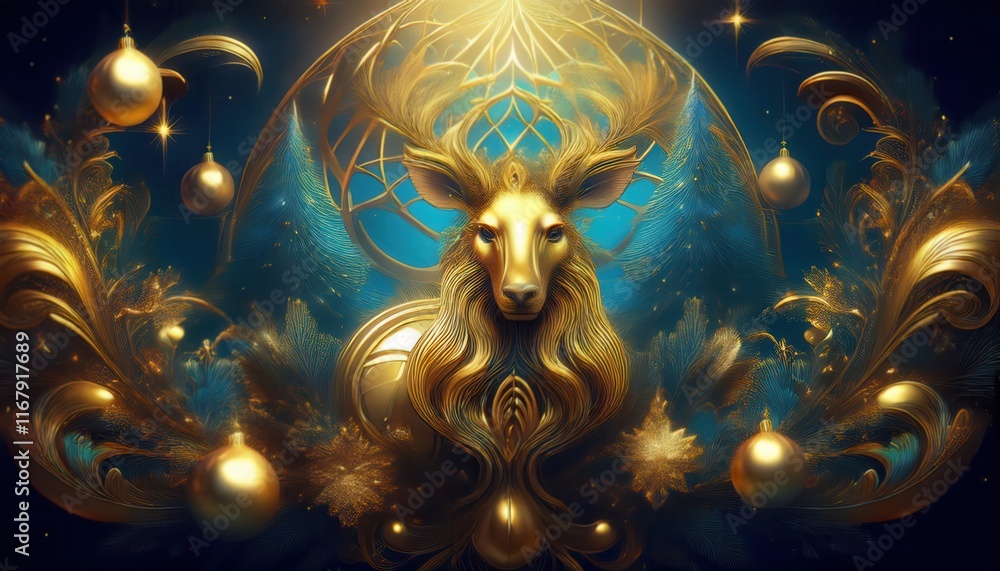 Fototapeta premium Ethereal Golden Deer Surrounded by Celestial Ornaments