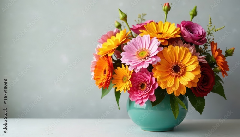 Colorful mix of fresh flowers arranged in a vase, color, arrangement Colorful mix of fresh flowers arranged in a vase, color, arrangement