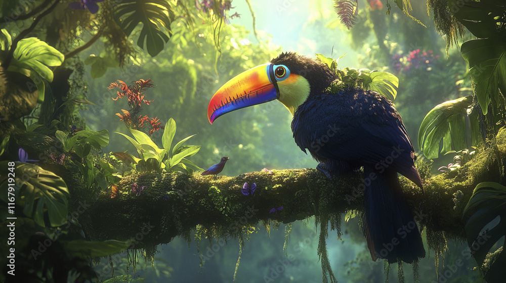 Obraz premium stunning toucan with vibrant beak perched on lush branch