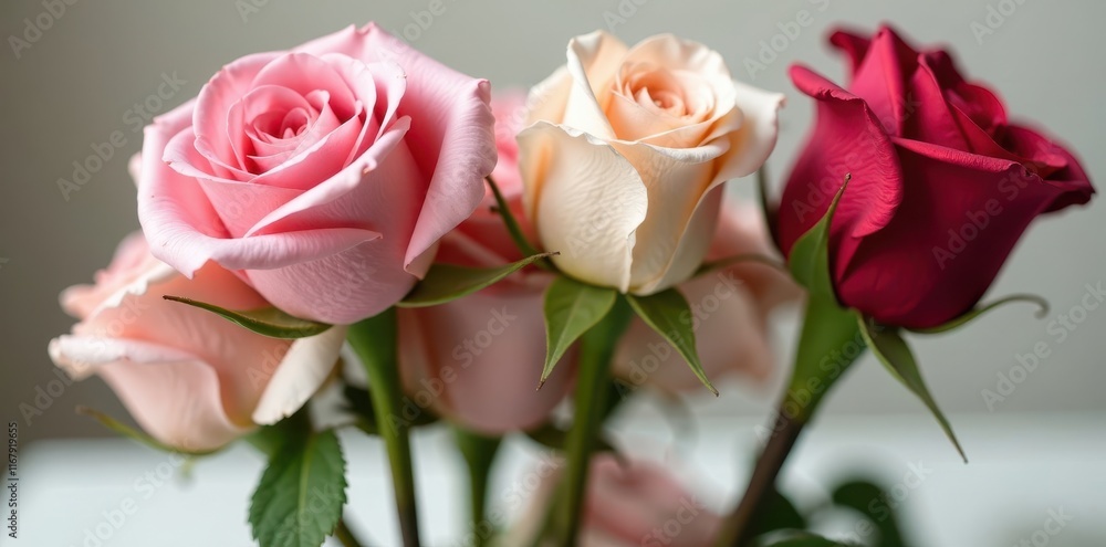 Elegant rose bouquets tied with wedding rings , romance, ring Elegant rose bouquets tied with wedding rings , romance, ring