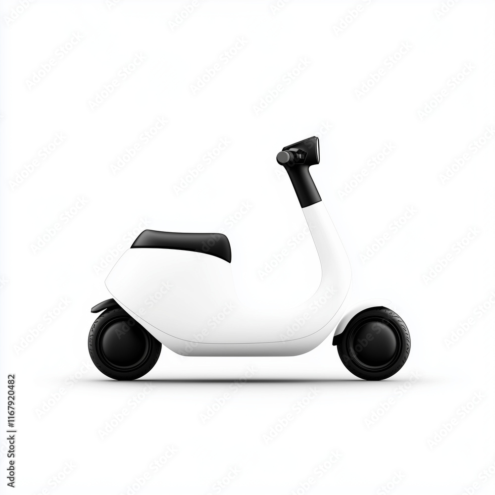 Compact White Electric Scooter Charger on Spotless Background Compact White Electric Scooter Charger on Spotless Background