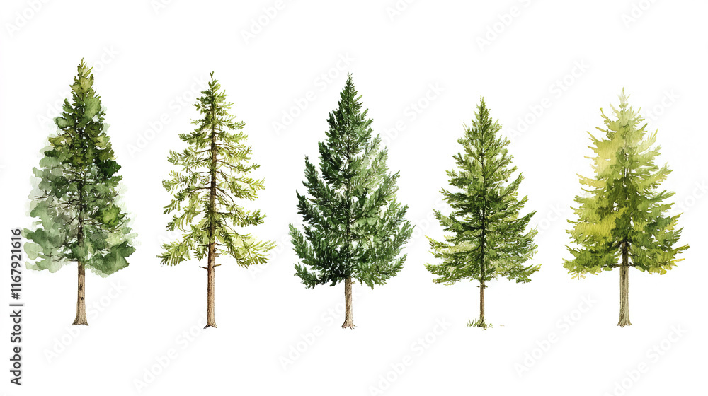 Obraz premium Tall trees in various shades of green, showcasing nature beauty and diversity