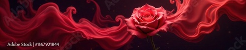 Intricate red smoke envelops a velvet rose, against a deep black , flower, valentines