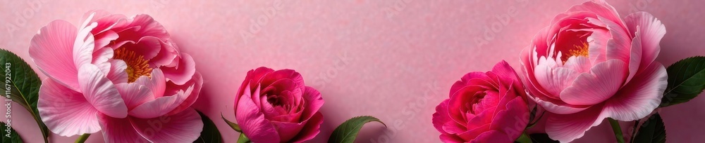 Luscious pink peonies and roses, ample copy space , elegance, vibrant Luscious pink peonies and roses, ample copy space , elegance, vibrant