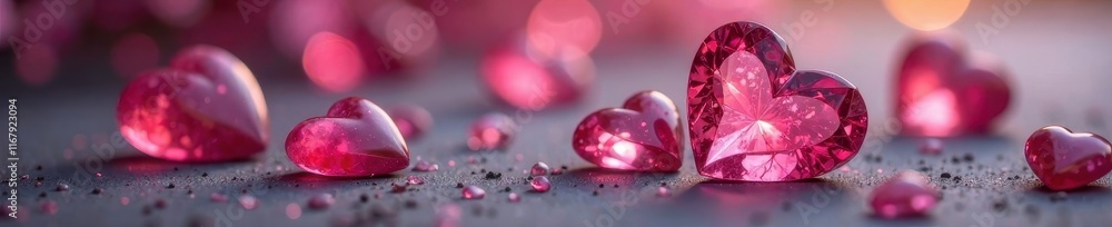Rose quartz and garnet heart-shaped stones, soft focus, minerals, geology Rose quartz and garnet heart-shaped stones, soft focus, minerals, geology