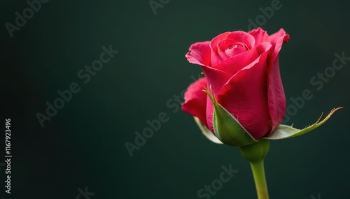 Single rosebud unfurling, showing inner petals , plant, smooth