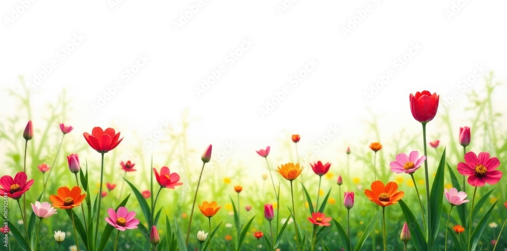 Fototapeta premium White background showcasing vibrant spring meadow, photo, scenic