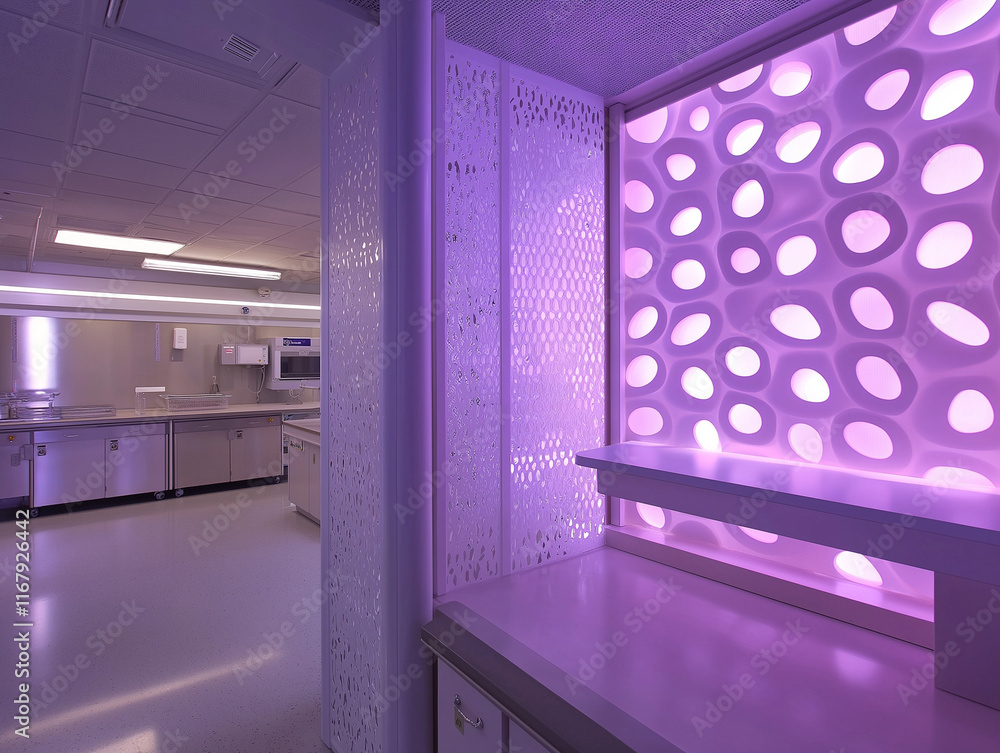 Patterned Partition Adds Elegance to Biomedical Lab in Mauve Tones Patterned Partition Adds Elegance to Biomedical Lab in Mauve Tones