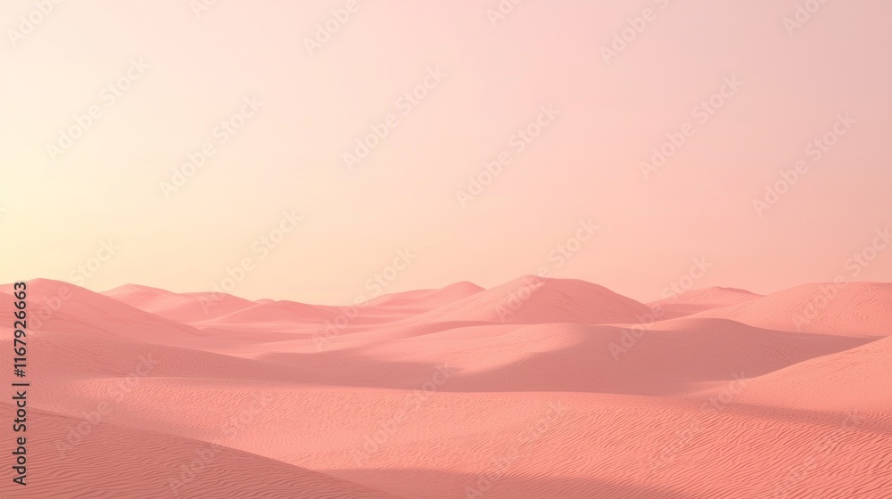 Naklejka premium Futuristic Oasis: Tranquil Desert Dunes with Advanced Structures in Cinematic Gradient Sky