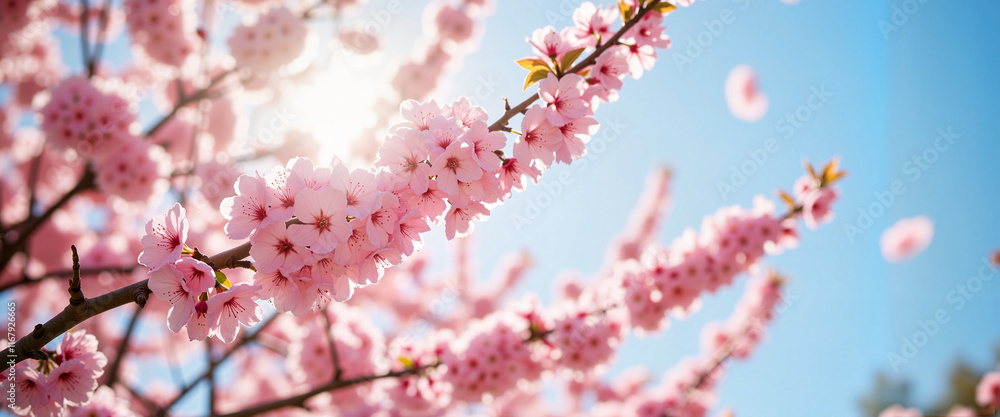 Blooming cherry blossom tree in park sunlight, spring beauty Blooming cherry blossom tree in park sunlight, spring beauty