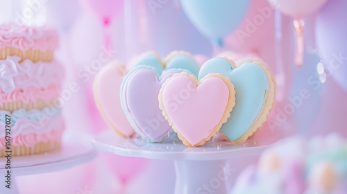 Pastel heart-shaped cookies display at a delightful celebration photo