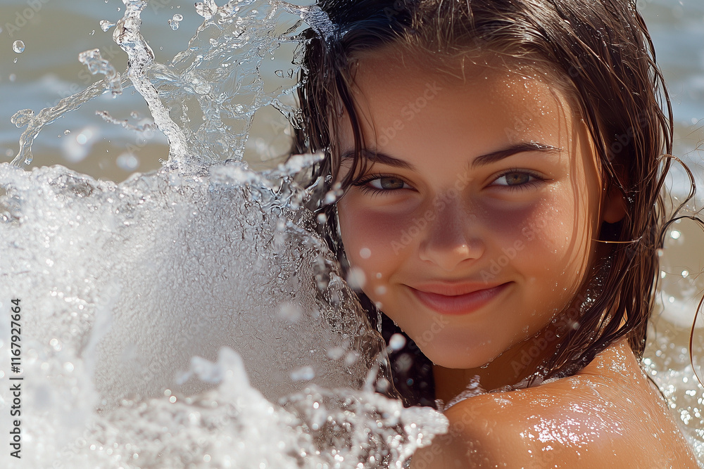 Obraz premium Adolescente souriante dans l'eau