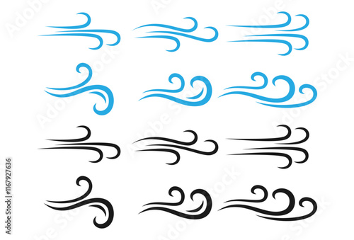 Set wind blow line icon. Blowing wind outline icons. Windy weather symbol, logo - vector design template