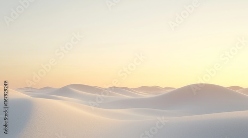 Ethereal Futuristic Desert Landscape with Harmoniously Arranged Dunes and Streamlined Silhouettes in Muted Light