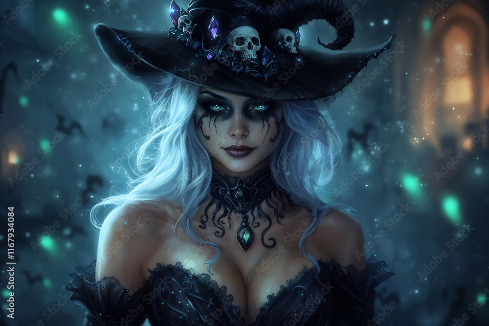 Fantasy Witch: A Pale-Haired Enchantress Surrounded by Mystical Glow Fantasy Witch: A Pale-Haired Enchantress Surrounded by Mystical Glow