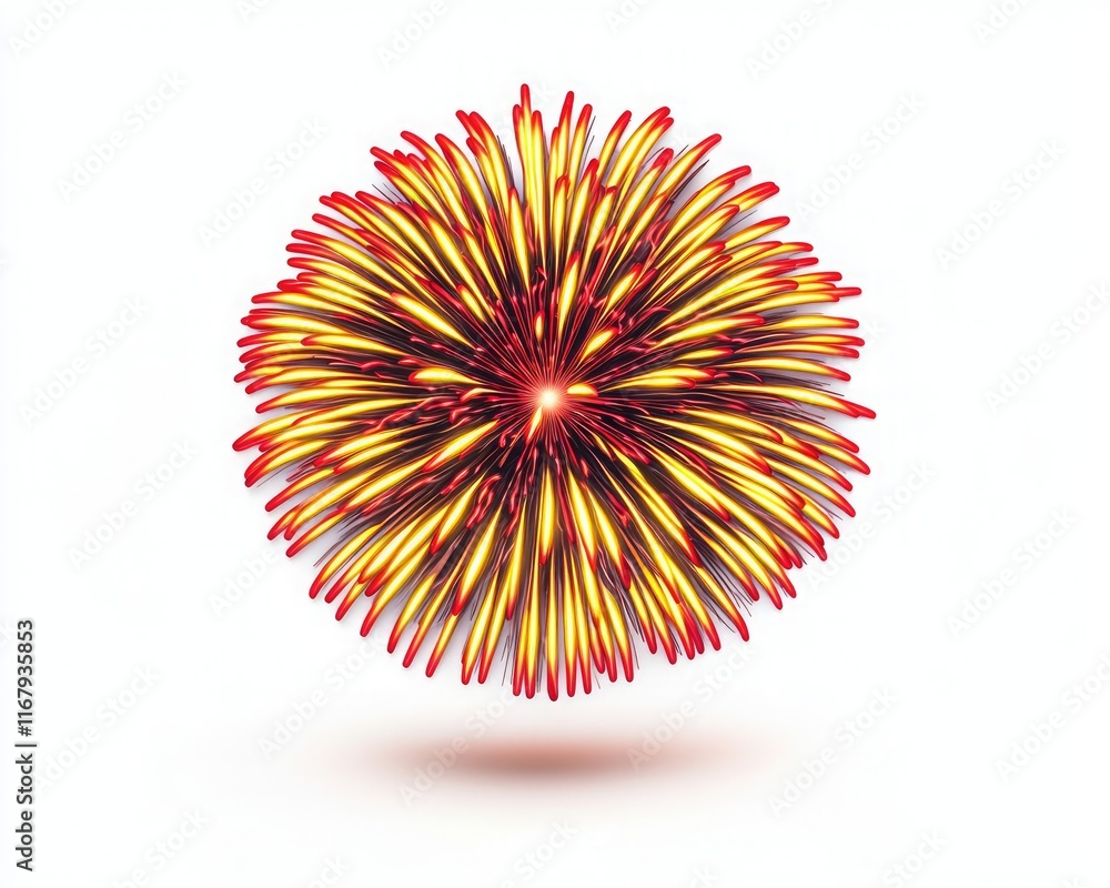 Fototapeta premium A vibrant, colorful explosion resembling a firework, showcasing radiant red and yellow spikes radiating from a central point.