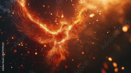 Obraz na płótnie Generative AI of Radiant Phoenix Rising in Golden Light Concept for Divine Spiritual Awakening, Sacred Flame Renewal, and Eternal Rebirth w salonie