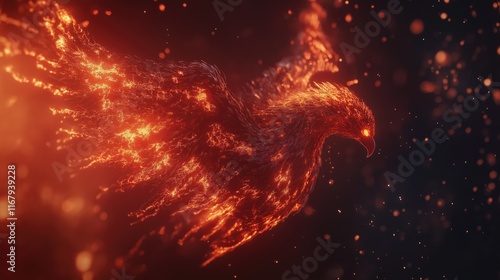 Generative AI of Fierce Phoenix Emerging Through Flames Concept for Mythical Transformation and Power, Ancient Wisdom Awakening, and Eternal Fire Force