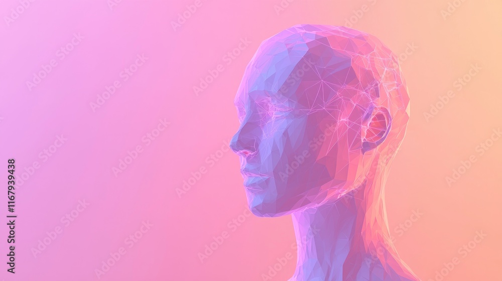 Futuristic Fusion: Low-Poly AI Brain Integrated with Human Silhouette in Cinematic Artwork Futuristic Fusion: Low-Poly AI Brain Integrated with Human Silhouette in Cinematic Artwork