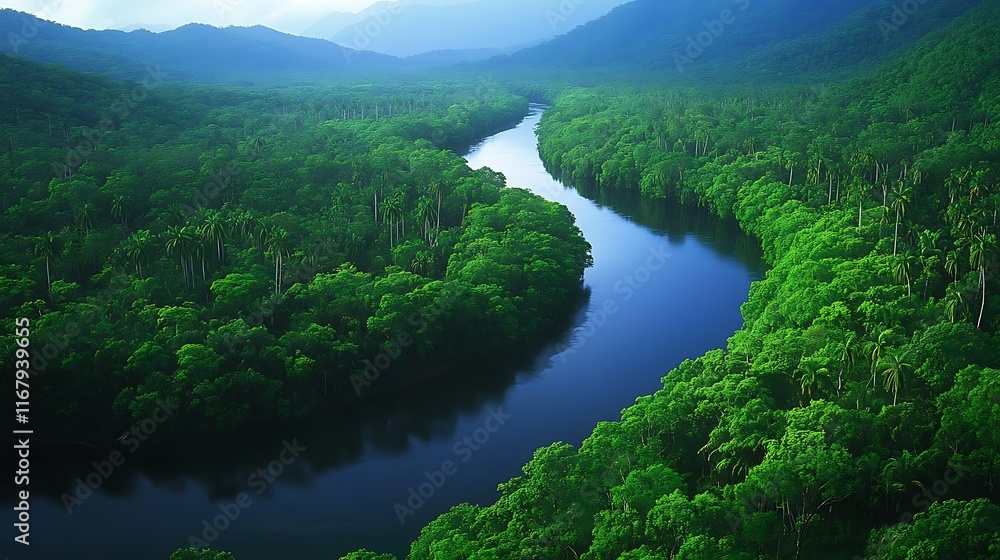 Serene River Winding Through Lush Rainforest Serene River Winding Through Lush Rainforest