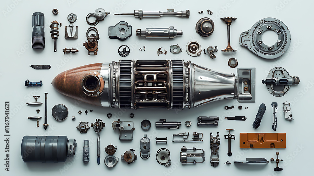 Fototapeta premium Submarine parts, wallpaper, a demonstration of underwater combat technology