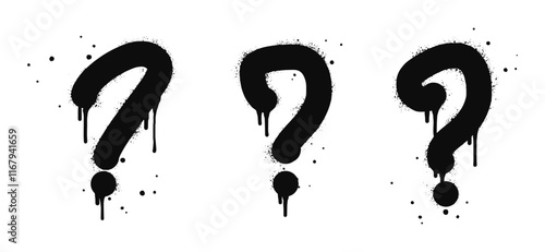 Set of Spray painted graffiti question marks in black over white. question drip symbol. isolated on white background. vector illustration