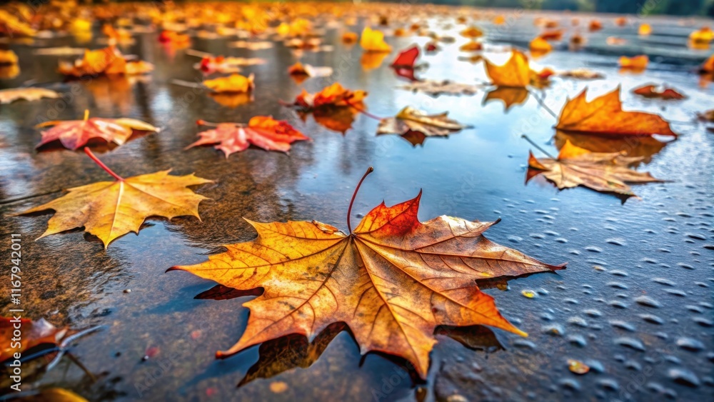 Fallen wet maple leaves on the ground , autumn, foliage, seasonal, nature, vibrant, colorful, damp, rain, water droplets Fallen wet maple leaves on the ground , autumn, foliage, seasonal, nature, vibrant, colorful, damp, rain, water droplets