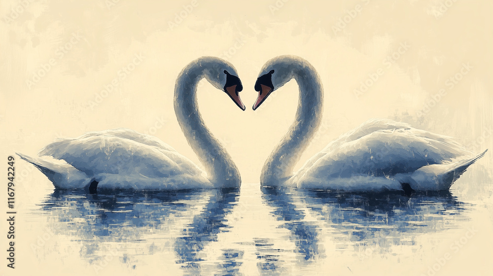 Obraz premium A minimalist sketch of two swans forming a heart with their necks.