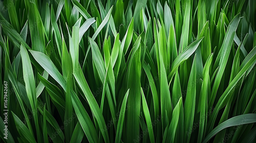 Vibrant Green Grass Blades: A Close-Up View of Nature's Lush Texture