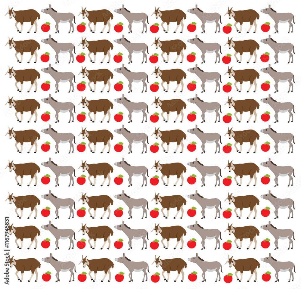 goat, donkey with fruit as a pattern background goat, donkey with fruit as a pattern background