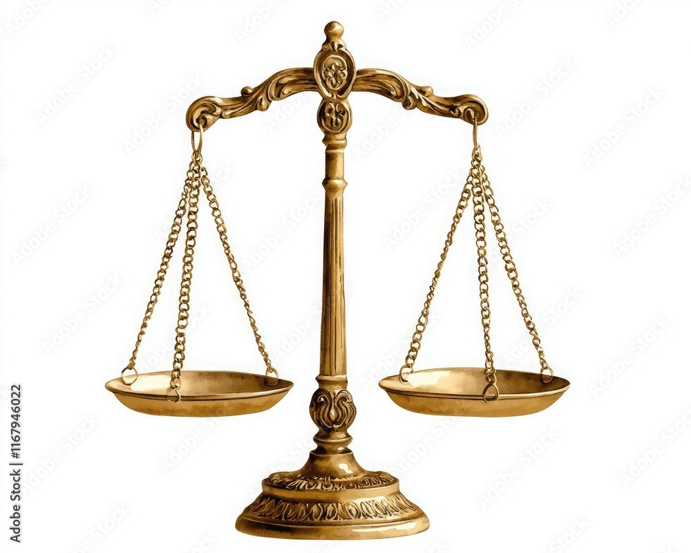 A classic golden balance scale symbolizing justice, fairness, and equality, often associated with the legal system and moral principles. A classic golden balance scale symbolizing justice, fairness, and equality, often associated with the legal system and moral principles.