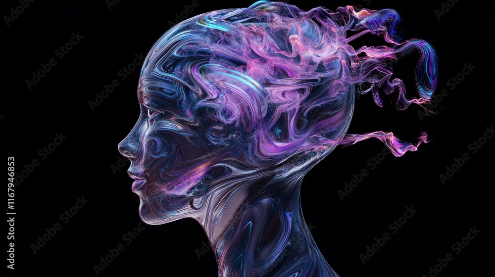 Futuristic Robotic Head Silhouette in Fractal Swirl - Cinematic Digital Artwork Futuristic Robotic Head Silhouette in Fractal Swirl - Cinematic Digital Artwork