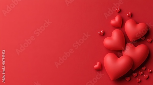 A collection of red hearts on a vibrant red background.
