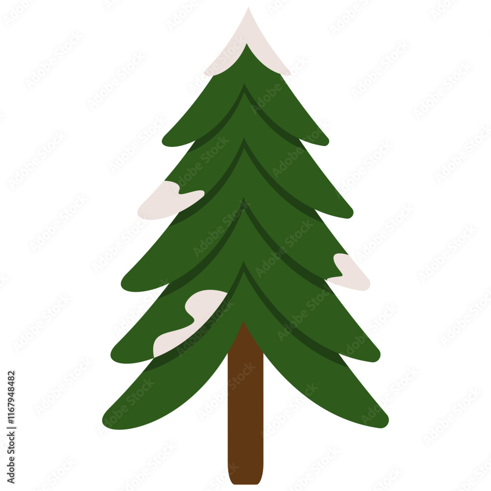 Fototapeta premium Winter Christmas Tree. Vector New Year set with christmas trees. Evergreen trees with balls, stars and garlands. Fir trees for Christmas.