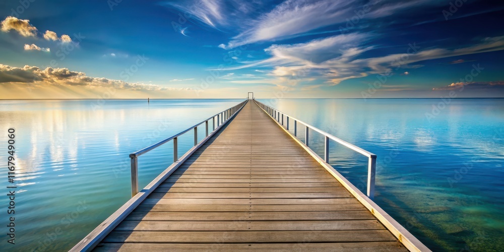 Obraz premium An infinite long jetty stretching into the horizon , endless, pier, dock, jetty, bridge, wooden, into the distance, never-ending