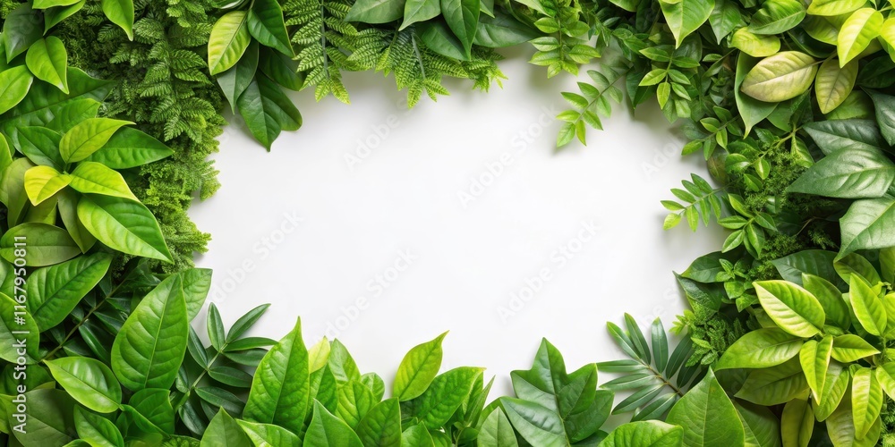 Green foliage in the corners of a frame, green leaves, corners, foliage, decoration, nature, plant, background, vibrant Green foliage in the corners of a frame, green leaves, corners, foliage, decoration, nature, plant, background, vibrant