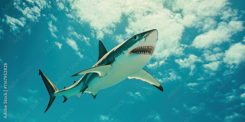 Fototapeta premium Shark swimming in the ocean. AI.