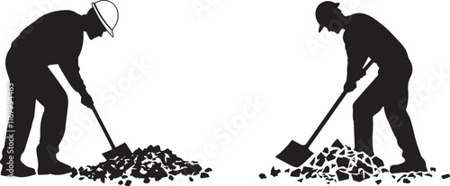 Silhouette of construction worker removing debris with a shovel vector silhouette