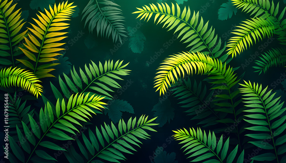 Dynamic Tropical Fern Patterns with Bold Radiant Highlights Dynamic Tropical Fern Patterns with Bold Radiant Highlights