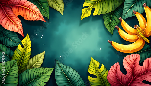Tropical Banana Leaves in Radiant Watercolor Layers