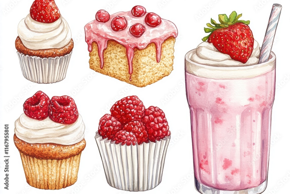 Delightful Assortment of Strawberry and Raspberry Desserts and Drinks