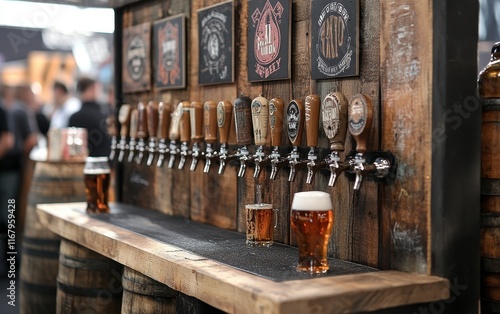 Rustic Craft Beer Taproom Bar with Multiple Beer Selections and Wooden Bar Top photo