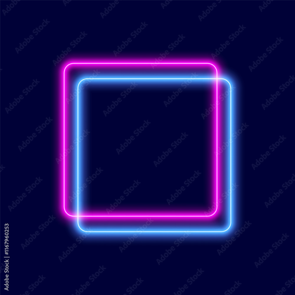 Neon square frame, blue and purple sign,, vector illustration. Neon square frame, blue and purple sign,, vector illustration.